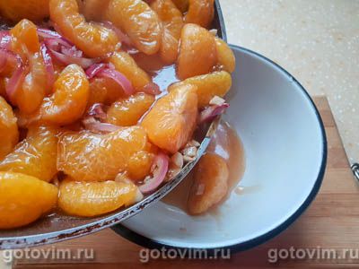 Куриная печень с мандаринами